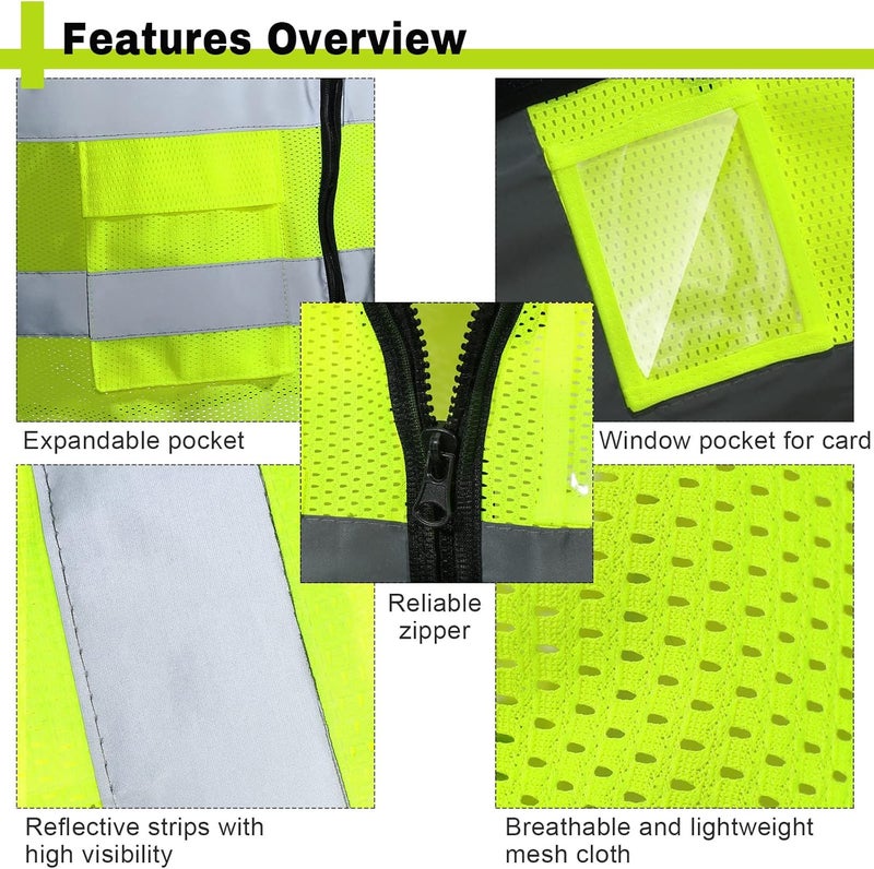 JaGely 30 Pack Reflective Safety Vests with Pockets, High Visibility Mesh Construction Vest for Men Women, Neon Yellow, Size L - Image 3